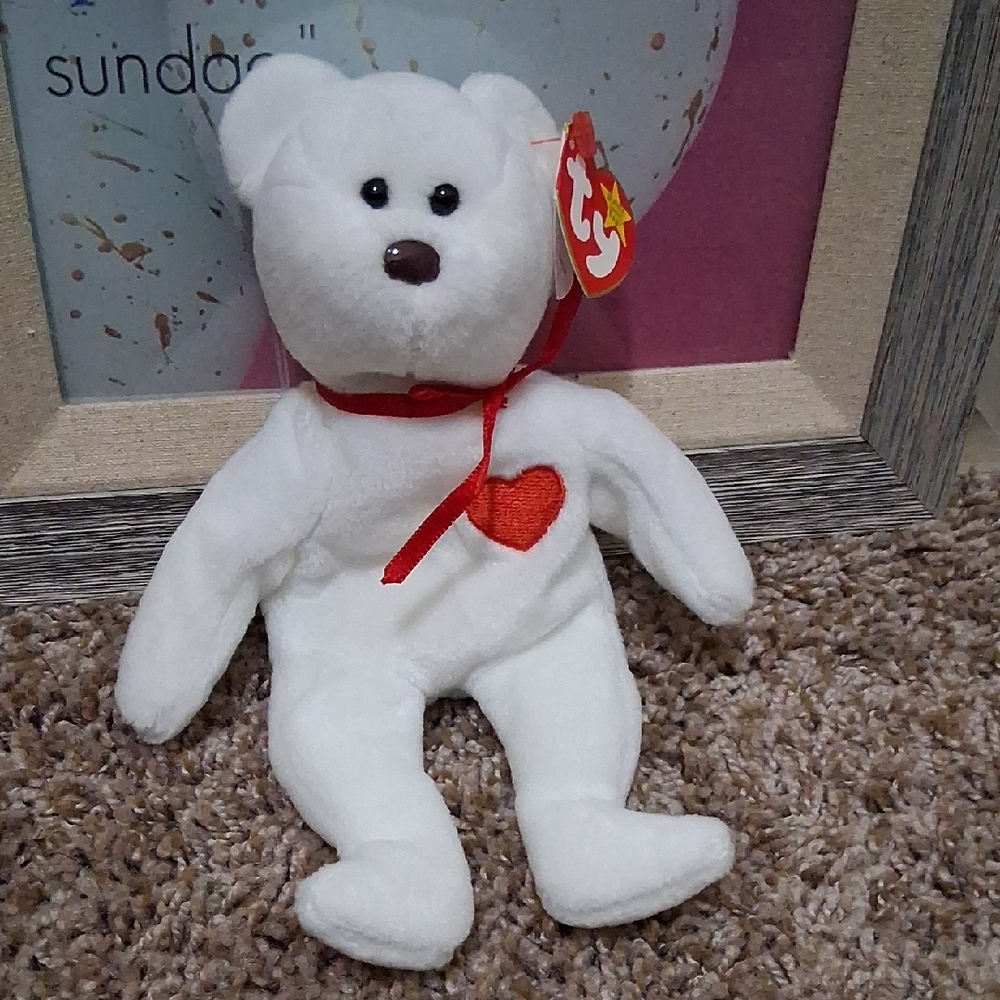 Ty Classic White Bear with Red Heart